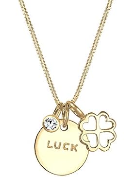 Elli Damen-Kette mit Anhänger Kleeblatt Luck 925 Silber Swarovski Kristall weiß Brillantschliff 45 cm - 0102871916_45