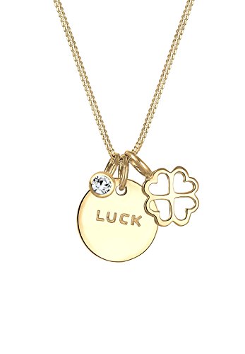 Elli Damen-Kette mit Anhnger Kleeblatt Luck 925 Silber Swarovski Kristall wei Brillantschliff 45 cm - 0102871916_45