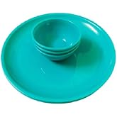 Everbuy Plastic Unbreakable Round Microwave Safe Full Dinner Plates (Sea Green), Plate & Bowl Set of 4