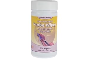 PARKERS FOODSERVICE Anti-Bacterial Probe Wipes, Alcohol-Free, Quat-Free, 200 Wipes, Sheet Size: 12cm x 15cm