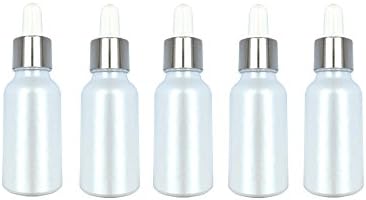 Glass Dropper Bottles without Child Proof Caps (Gloss White with Silver Cap 20ml - 5 Pack)