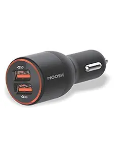 Moosh QC 3.0 Quick Charger Dual Port 36 W Turbo Car Charger Smart Power LED (Black)