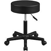 Yaheetech Swivel Stool on Wheels, Adjustable Rolling Stool, 46-61.5 cm, Upholstered Seat in Synthetic Leather, for Home Offic