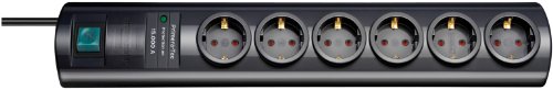 Brennenstuhl Primera-Tec, Steckdosenleiste 6-fach mit Überspannungsschutz (2m Kabel und Schalter - hochwertiges, edles Design) Farbe: schwarz