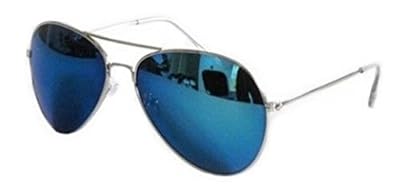 PURECITY© - Lunettes de soleil Aviateur - Pilote - Fbi - Monture argent - Verre effet miroir bleu - Fashion tendance