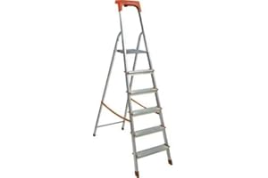 AERREGI Scala Scaletto 6 Gradini per uso professionale in Alluminio Portata 150 Kg Certificazione EN 131 Con Vano Portaoggetti