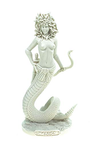 Alabaster Figura Medusa con Flecha y Arco, 20 cm, Escultura Blanca Dios Atenas