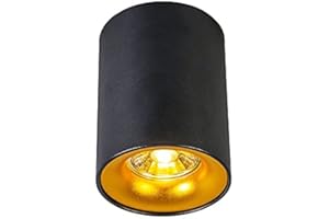 QAZQA - Design Moderner schwarzer AufbauSpot I Spotlight I Deckenspot I Deckenstrahler I Strahler I Lampe I Leuchte mit Gold I Messing - Ronda I Wohnzimmer I Schlafzimmer - Stahl Zylinder - LED geeign