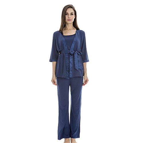 Bearsland Maternity Women's 3 Pieces Set Maternity Nursing Pajamas Blue UK Size X-Large