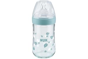 NUK Nature Sense Glasflasche mit Silikon-Trinksauger mittelgroß (0-6 Monate), Grün, 240 ml
