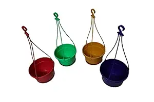 Naturally Green Hanging Pot with Bottom Tray( Multicolor) for Garden/Terrace/Balcony (10)
