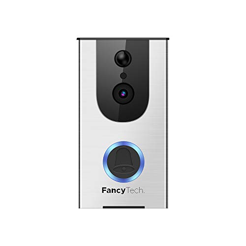 WiFi Smart Video Doorbell with 16G Memory Storage,Fancytech with Real-Time,Two-Way Audio, PIR Motion Detection, and Night Vision Fast Connection Support App Remote Control-Grey (WiFi 5G Not Support)