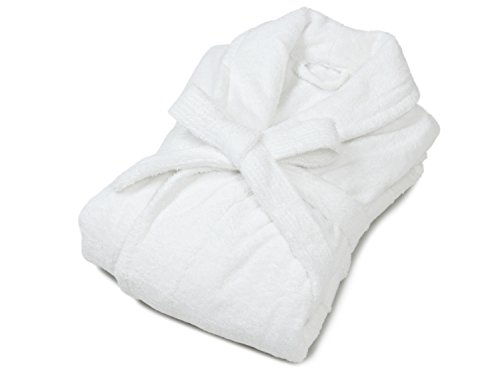 Preisvergleich Produktbild Frottee-Bademantel - unisex - weiß und kochecht - Hotelqualität - in 3 verschiedenen Qualitäten - Kimonostyle mit Schalkragen, Comfort [450 gsm], L