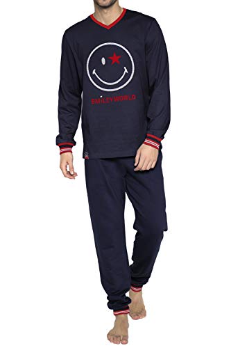 Smiley Pijama Manga Larga Starman para Hombre, Color Marino, Talla XL