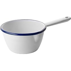 IBILI 904410 Casserole Conique avec Bec Verseur, Acier, Blanc/Bleu, 10 cm