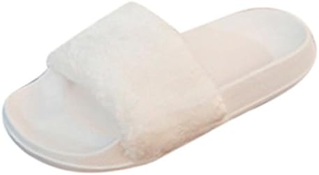Alberar Womens Ladies Slip On Sliders Fluffy Faux Fur Flat Slipper Flip Flop Sandal (37, White)