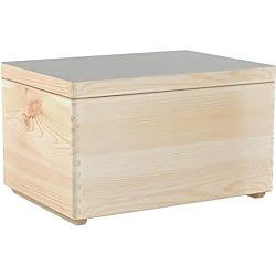 Creative Deco XXL Grande Coffre Boîte de Rangement Bois | 40 x 30 x 24 cm | Non Peinte | Caisse Coffre Malle à Décorer avec Couvercle | Plusieurs Couleurs | Parfait pour Outils, Documents, Objets