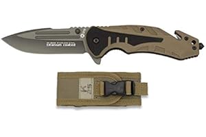 K25 - RUI KNIVES Navaja K25 Coyote G10 Hoja 8,7 cm Clip para Caza, Pesca, Camping, Outdoor, Supervivencia y Bushcraft K25 18318 + Portabotellas de regalo