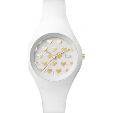 Ice-Watch LO.WE.HE.S.S.16 ICE love White Heart Small Uhr Damenuhr Kautschuk Kunststoff 100m Analog wei gold Ice-Watch LO.WE.HE.S.S.16 ICE love White Heart Small Uhr Damenuhr Kautschuk Kunststoff 100m Analog wei gold