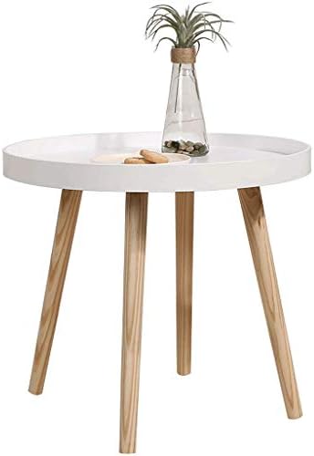 FYONG Round Table Living Room Sofa Side Table Solid Wood Splice Coffee Table White-50×50CM