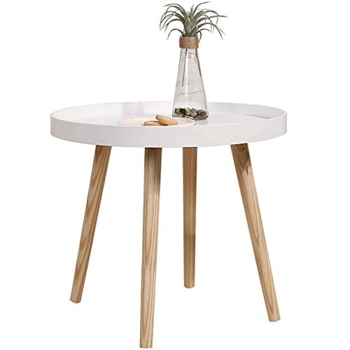 FYONG Round Table Living Room Sofa Side Table Solid Wood Splice Coffee Table White-50×50CM