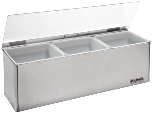 San Jamar B6183L EZ-Chill Stainless Steel Garnish Center with 1qt Inserts, 18" Width x 5-7/8" Height x 5-3/8" Depth