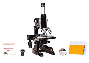 MAURYA Medical Microscope,Brass Lens with 10 Prepared Slides and LED Light, 50 Blank Slides and Cover Slips, ISO 9001:2015 Certified