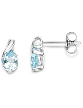 Miore Damen-Ohrstecker 375 Weißgold rhodiniert Topas blau Tropfenschliff