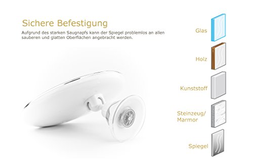 PUREHANNA Kosmetikspiegel mit LED Beleuchtung und 10-Facher Vergrößerung, Schminkspiegel mit Saugnapf-Grundplatte, Ø 17, 5 cm - 5