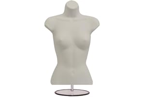 Display Guru Female Hanging Mannequin Half Body Form 3/4 (3 Quarter) Bust Shop Display With Round Stand (Skin Tone)
