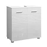 ALLES PASST PERFEKT ZUSAMMEN: Die glänzend weißen Türen mit Riffelung sowie die Metallgriffe bringen frischen Wind in Ihr geliebtes Bad. Vasagle hat eine ganze Serie an zueinander passenden Badmöbeln entworfen, die von diesem Unterschrank inspiriert wurden