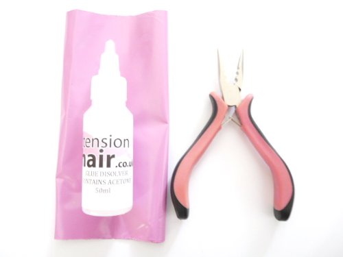Hair Extension Remover Removal Fluid 50 mil with instructions and pink pliers