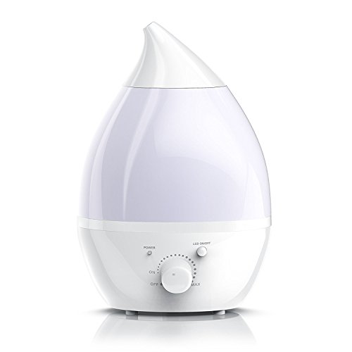 Pritech 1.3L Humidificador Ultrasónico Ionizador/ Difusor de Aroma de Forma Lágrima/ LED Luz de 7 Color, Perfecto para Dormitorio, Hogar, Oficina, Baño, Bebé, etc./ No ruido, Silencioso / Autoapagado