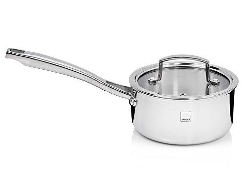 Sänger Premium Tri-Ply / 3-Ply Stielkasserolle 16 cm mit Glasdeckel und mattierten Edelstahlgriffen | Geeignet für alle Herdarten, auch Induktion | Mit Messskala 0,5 bis 1,5 Liter an der Innenseite