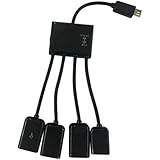 4 in 1 Ports Micro USB HUB Adaptor with Power Charging OTG Hub Host Cable Cord Adapter for Android SmartPhones Tablets - black