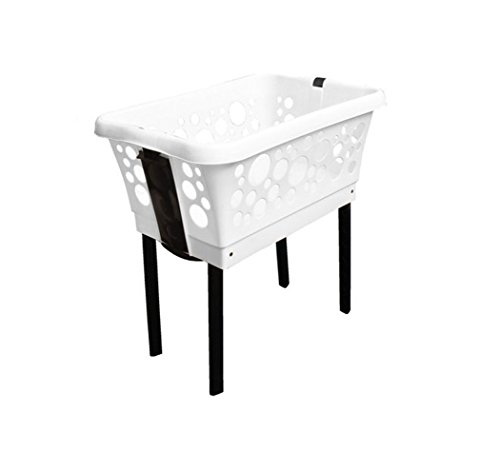 Menz Baski - Wäschekorb mit ausklappbaren Beinen, 1 Stück in weiß | rückenfreundliche Klappautomatik, Korb: 65 x 44 x 30 cm, Standhöhe ca. 60 cm - Made in Europe