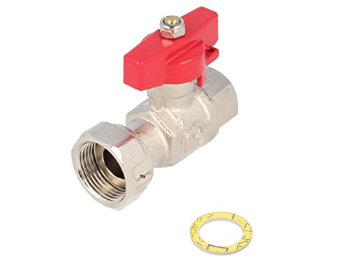 tecuro Messing-Kugelhahn 3/4" Überwurfmutter x 1/2" Innengewinde Flügelgriff rot