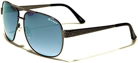 New Oxigen Men Aviator Fashion Sunglasses Full UV400 Protection Free Vibrant Hut microfibre pouch included (Gunmetal/black/blue gradient lens)