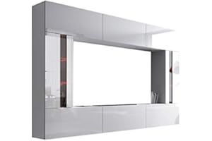 Furnitech Wohnwand Wohnzimmer - Wohnzimmer Möbel mit LED Blau - Hängend Wohnwand Modern Schrankwand mit Regale und TV Schrank (Future C28/HG/W2 1B - 273 cm)