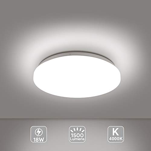 Preisvergleich Produktbild EISFEU 18W LED Deckenleuchte, IP44 Deckenlampe, Küchenlicht, Schlafzimmerleuchte, Badezimmerleuchte, Badezimmerlampe, Wohnzimmerleuchte, Bürodeckenleuchte, Innenleuchte Ø28cm 1500lm 4000K Naturweiß