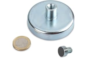 MAGNOSPHERE 2 x Aimant en pot Ø 57 mm - Ferrite, manchon taraudé M6 - force 28 kg - 2 pièces - Systèmes magnétiques avec douille filetée (filetage intérieur)