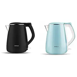 Havells Aqua Plus 1.2 litre Double Wall Kettle / 304 Stainless Steel Inner Body / Cool touch outer body / Wider mouth/ (Black, 1500 Watt)+Havells Aqua Plus 1.2 litre Double Wall Kettle