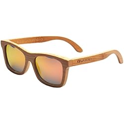 Iwood Handcrafted Moda de bambú carbonizado Marcos Rojo lente polarizada Gafas de sol de madera
