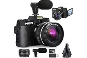 NBD Digital Camera for Photography and Video, 4K 48MP Vlogging Camera for Youtube, Digital Camera with Flip Screen, WiFi, 16X Digital Zoom, 32GB TF Card,52mm Wide Angle & Macro Lenses