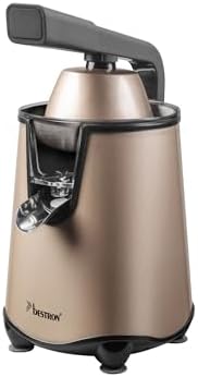 Bestron Spremiagrumi elettrico, spremiagrumi con funzione di arresto e filtro polpa in acciaio inox, con 2 coni, capacità 450 ml, leva soft pressa per un facile utilizzo, colore: beige
