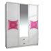 Produktbild Kleiderschrank weiß / rosa 3 Türen B 136 cm Mädchen Prinzessin Kinderzimmer Jugendzimmer Schrank Drehtürenschrank Spiegelschrank