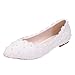 Produktbild FNKDOR Schuhe Damen Ballet Flats Slip-on Ballerinas Pumps Spitze Strass Hochzeitsschuhe Weiß 39.5 EU