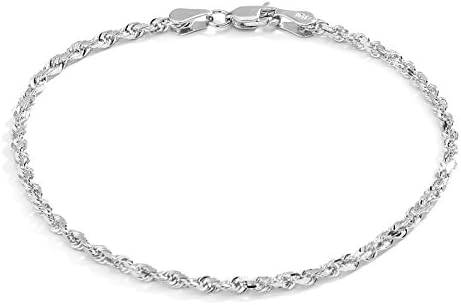 7 Inch 10k White gold Solid Diamond Cut Rope Chain Ankle Bracelet Anklet, 2.5mm (0.1")