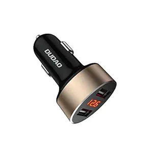 Dudao 3.4 Amp Dual USB Adapter High Speed Plug Car Charger with Led Display Compatible with Android and iPhone, Car Charger (Black)