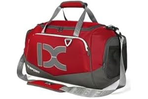 INOXTO Grands Sports Pliables Voyage en Bas avec Une Poche Humide Et SèChe Et Un Compartiment à Chaussures, Week-End Pendant La Nuit Camping Down Sac pour Hommes Et Femmes (Rouge et Blanc)